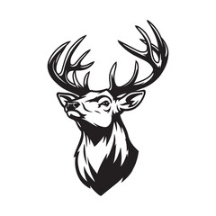 Deer Head Silhouette, Buck Head Vector, Deer Hunting Clipart, Black and White Deer SVG, Antler Animal Illustration