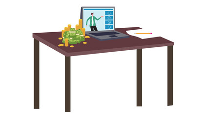 Business analyst writes in notebook, works on laptop, analyzes financial data, charts, diagrams. Financial planning, investment, budget, banking. Economic growth, company success concept.