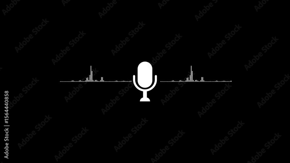 Poster audio visualizer animation of a microphone and sound wave. microphone icon shows voice input clearly