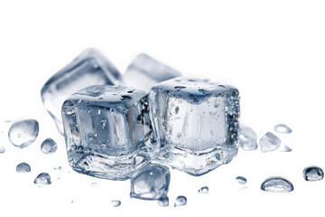 Obraz premium Icy cold ice cubes fresh refreshment frozen water droplets chilled drink ingredient detail isolated on transparent background