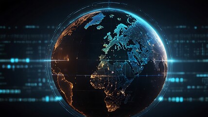 Glowing digital earth with blue light streaks globe