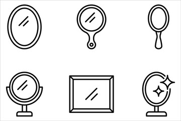 mirror icon set. Beauty hand mirror glass portable. glossy and shine frame on white background