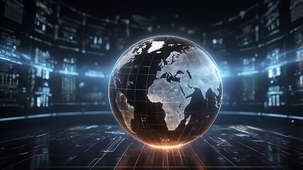Glowing digital globe with abstract data background