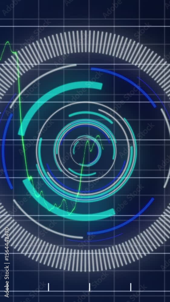 Poster animation of scope scanning and data processing over blue background