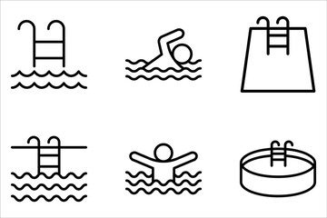 Swimming pool icon set. Thin linear swimming pool outline icon isolated on white background