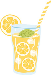 Refreshing Lemonade Glass Illustration with Citrus Slices and Straw