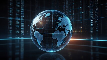 Glowing digital globe with data streams earth technology