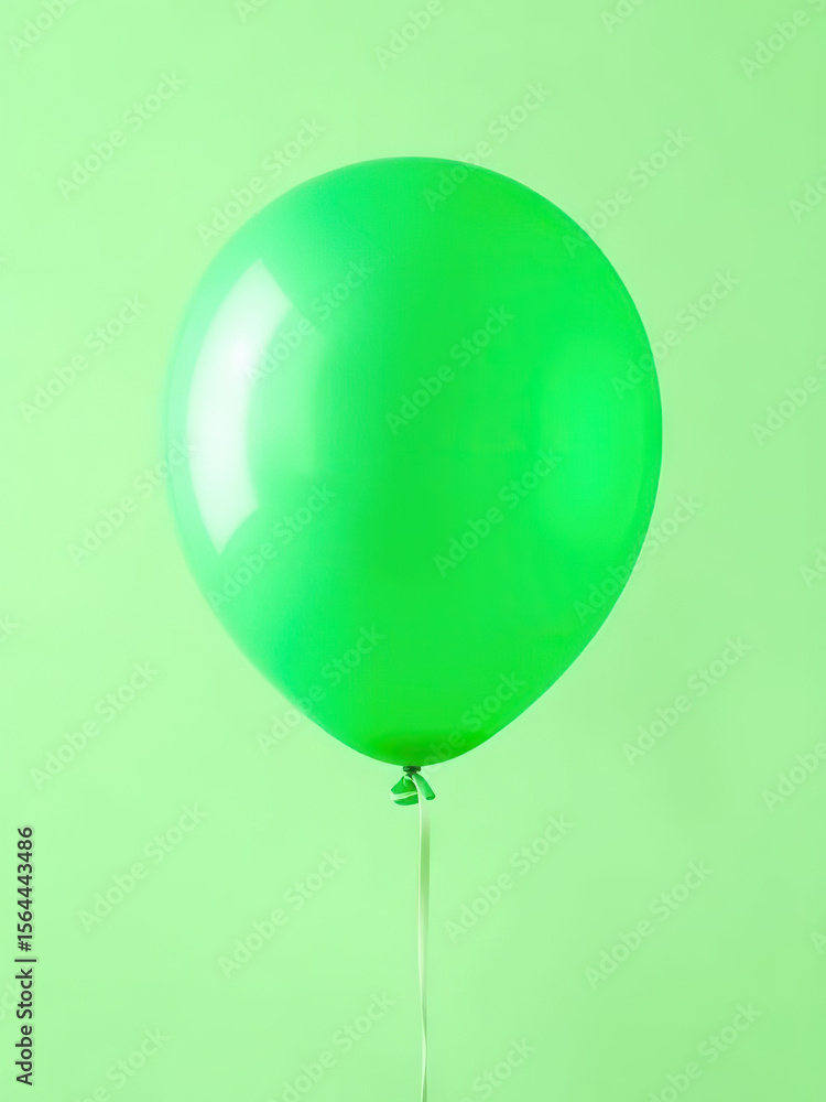 Poster vibrant green balloon floating against matching green background, creating cheerful and minimalistic