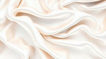 Fototapeta premium Elegant ivory silk fabric billowing gracefully, creating soft folds and delicate shadows, beautiful and smooth.