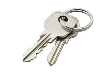 Two silver metal keys with keyring, security, access, unlock, lock, house, car, door, isolated on transparent background