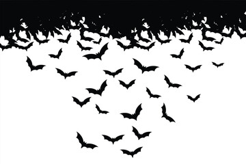 Flying Bats Silhouette Vector. Vector illustration of many bats flying in a black silhouette style.
