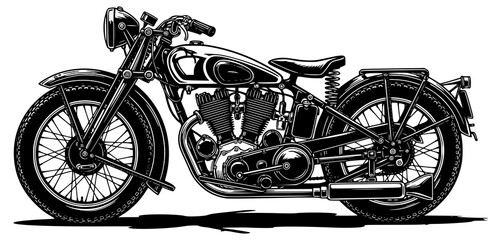 Fototapeta premium Vintage Motorcycle Vector Silhouette. A vector image of a vintage motorcycle silhouette. Single layer black and white image. JPEG version.