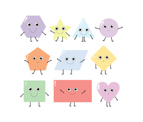 Cute Cartoon Shapes Collection with Outlines for kids learning