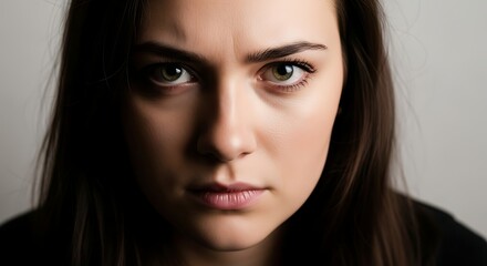 Intense Close-Up Portrait of a Woman Showing Anger and Frustration