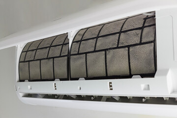 preparation for maintenance and cleaning air conditioner filter dusty.