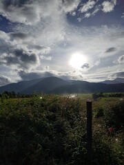 The most amazing nature in Kerinci. The sun shines on the village under the foot of the mountain...
