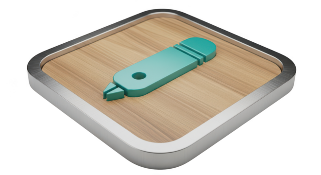 Teal Pen Icon On Wooden App Button