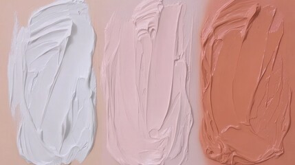 Abstract Palette: Textured Swatches of White, Pink, and Terracotta Paint on Canvas
