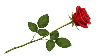 Obraz premium Single Red Rose Stem Leaves