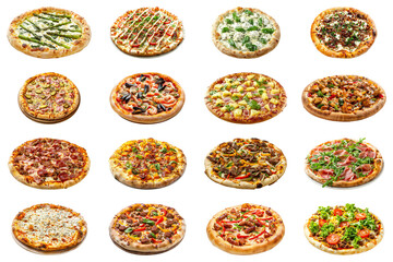 Pizzas icons on display on transparent background