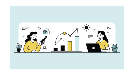 Teamwork and Data Analysis: Women Collaborate for Business Growth with Charts and Technology