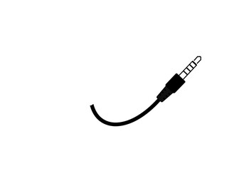 A simple illustration of a black aux cable with a white background and a curved black cable