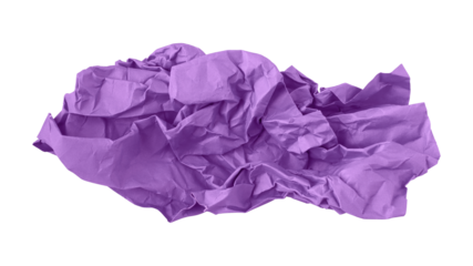 Purple crumpled paper isolated on transparent background