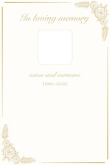 Vector - Beautiful funeral, invitation card on beige background. Border or frame. Memorial, RIP concept. Copy space.