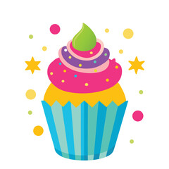 Birthday cupcake illustration, colorful vector