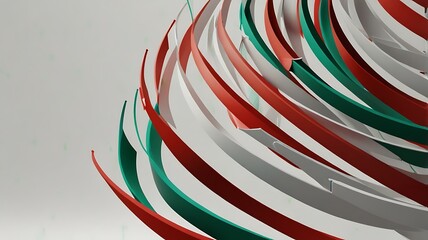 Red green white ribbons swirling abstract background
