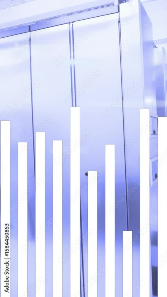 Poster animation of bar graph and lens flares over data server room