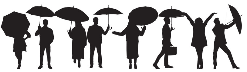 people with umbrella rainy season silhouette