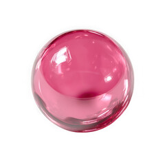 Obraz premium A single translucent pink glass sphere with reflections isolated on transparent background