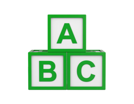 Colorful ABC alphabet blocks for kids learning and play isolated on white background