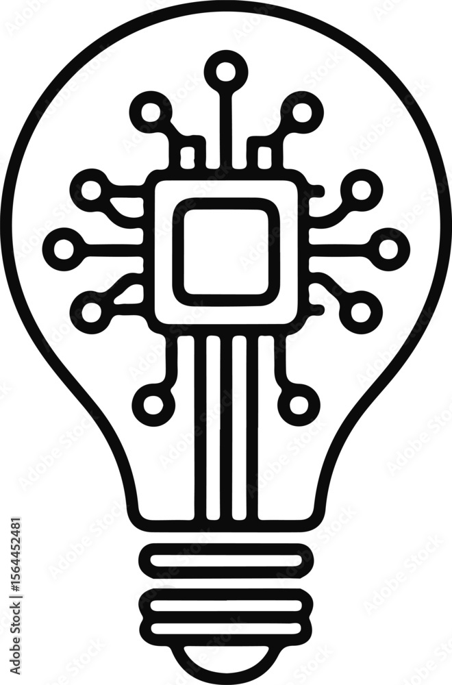 Poster vector illustration of a light bulb with integrated circuit and microchip representing innovation an