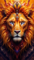 Majestic Abstract Lion Portrait with Geometric Patterns and Vibrant Colors