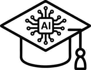 vector illustration of a Graduation cap with ai chip symbolizing artificial intelligence education and learning