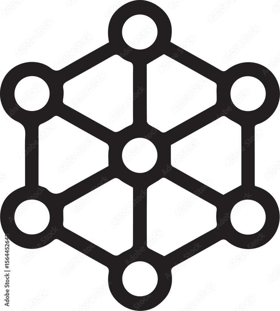 Poster vector illustration of a abstract geometric network of connected circles and lines on a light gray b