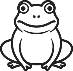 Simple black and white illustration of a frog sitting 