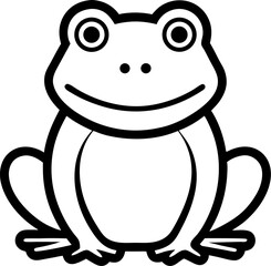 Simple black and white illustration of a frog sitting 