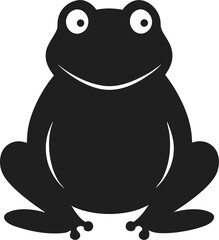 Simple black and white illustration of a frog sitting 