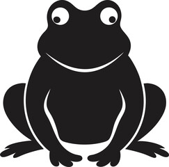Simple black and white illustration of a frog sitting 