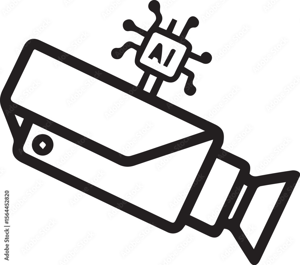 Poster vector illustration of a security camera with ai chip symbolizing intelligent surveillance and advan
