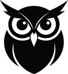 Owl bird head round eyes silhouette vector illustration.