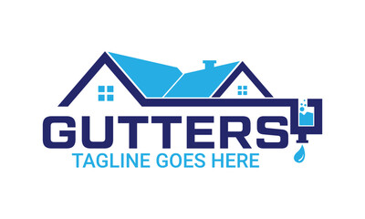 gutter installation and repair service logo design vector template illustration
