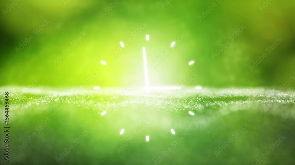 Poster abstract blurred glowing green shine nature with waves and loop time clock.