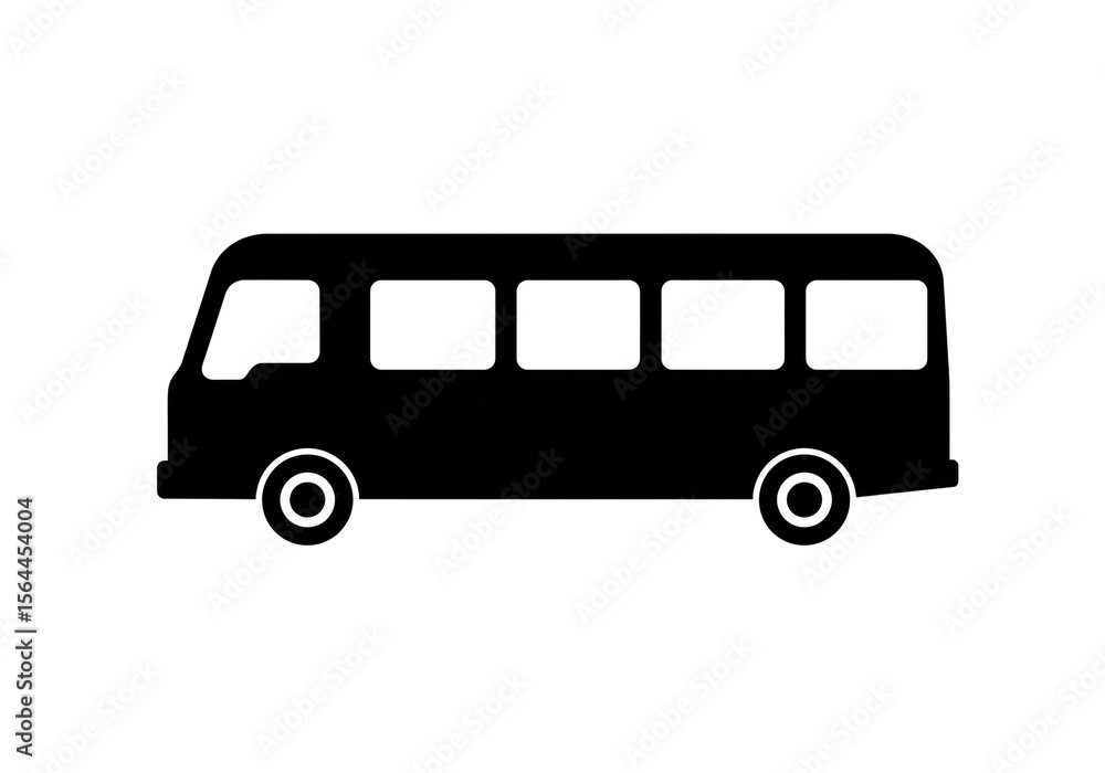 Aufkleber a simple black silhouette of a bus with multiple windows on a plain white background isolated image