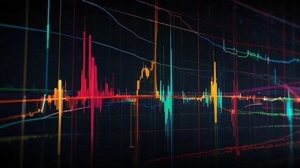 Vivid colorful financial data charts graphs lines