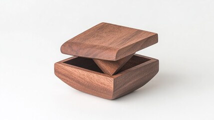 Geometric Wooden Box with Open Lid, Minimalist Design, Studio Shot.