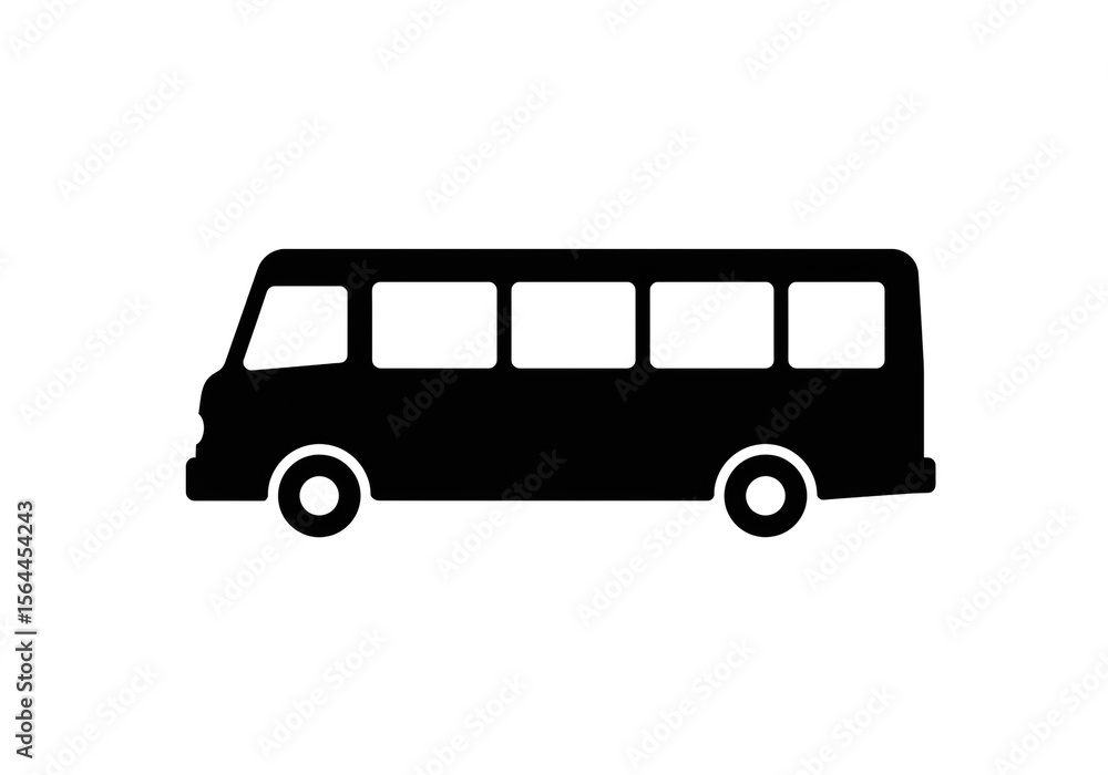 Aufkleber a simple black silhouette of a bus with visible windows and wheels on a white background